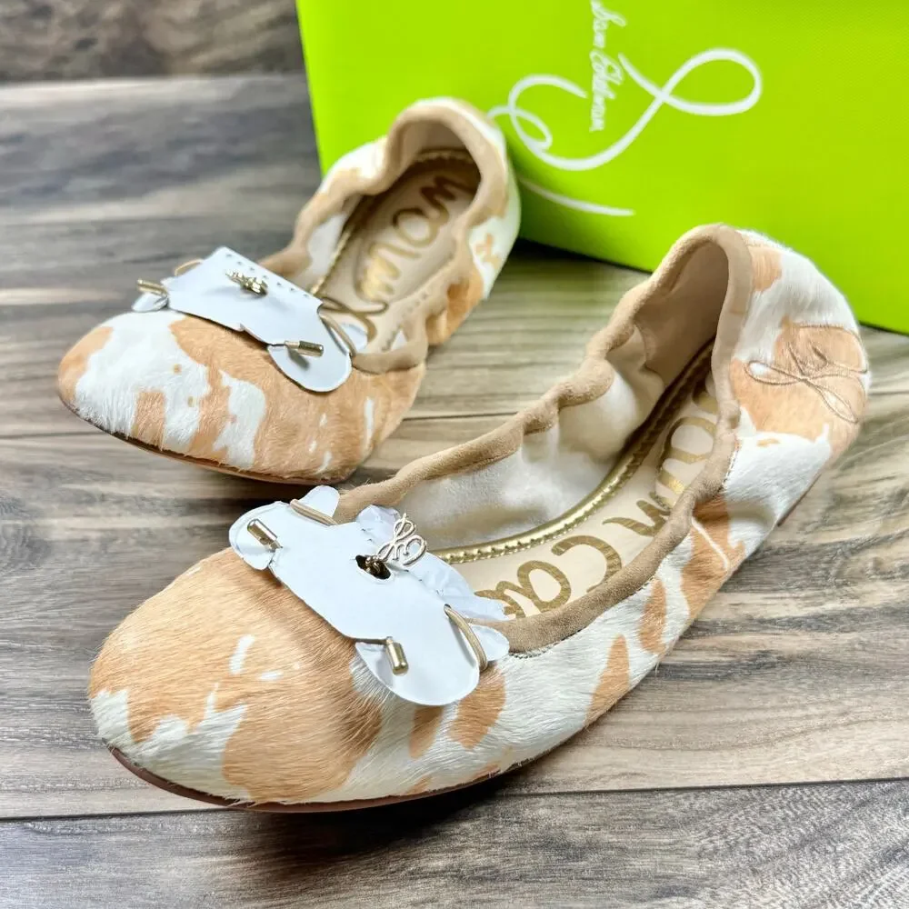 NIB Sam Edelman Felicia 9M Ballet Flats Printed Calf Hair Natural Ivory - Picture 6 of 9